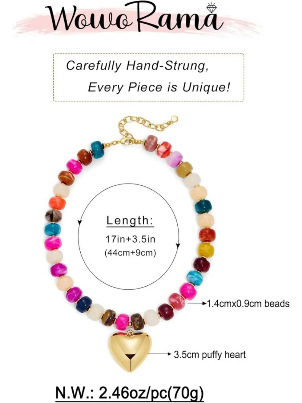 Colorful Chunky Heart Necklace for Women | Resin Beaded Choker | Trendy Acrylic